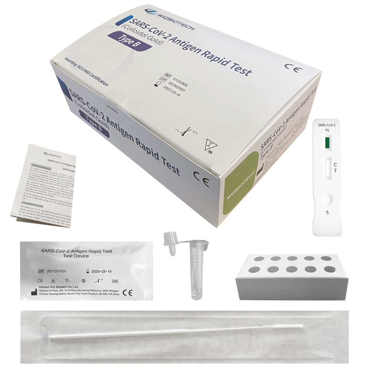 Kit Test antigenico rapido Wiz Biotech Type B 20 test con tamponi nasali 