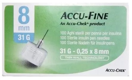 Ago per penna da insulina accu-fine pen needle accu-chek gauge 31 x 8mm 100 pezzi