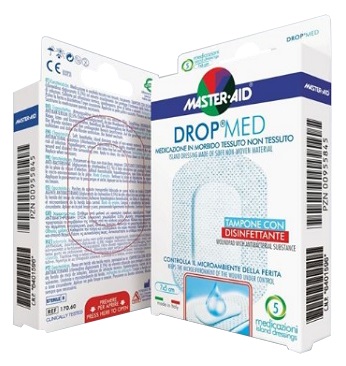Medicazione compressa autoadesiva dermoattiva ipoallergenica aerata master-aid drop med 10,5×18 5 pezzi