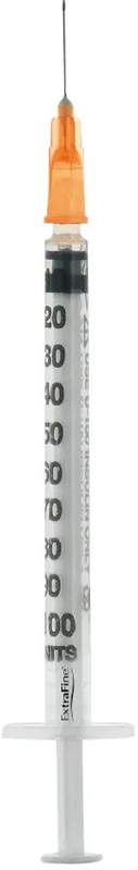 Siringa per insulina extrafine 1ml 100 ui ago removibile 25 gauge 0,5×16 mm 1 pezzo