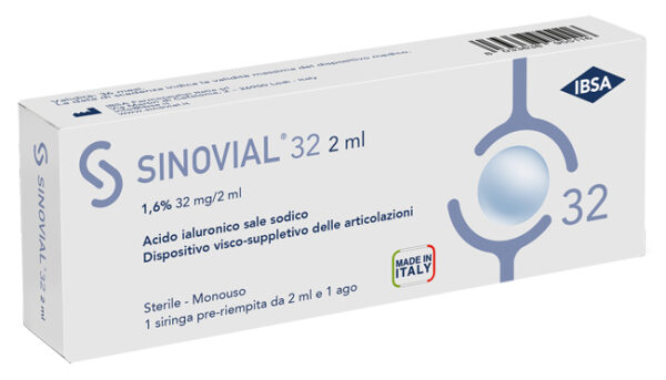 Siringa intra-articolare sinovial 32 acido ialuronico 1,6% 32 mg/2 ml 1 fs + ago gauge 21 1 pezzo