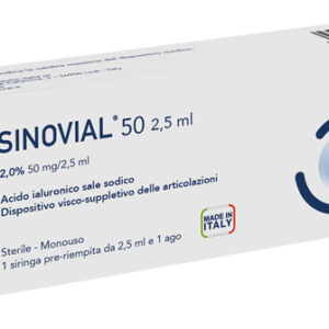 Siringa intra-articolare sinovial 50 acido ialuronico 2% 50 mg/2,5 ml 1 fs + ago gauge 21 1 pezzo